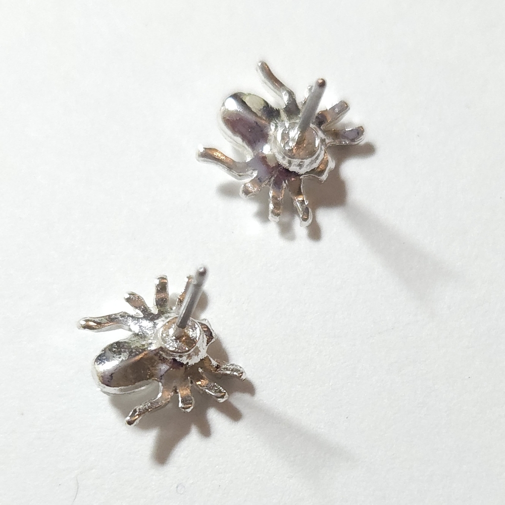 Sterling Silver Crystal Spider Stud Earrings Glass Crystal Spider Earrings - Picture 2 of 8